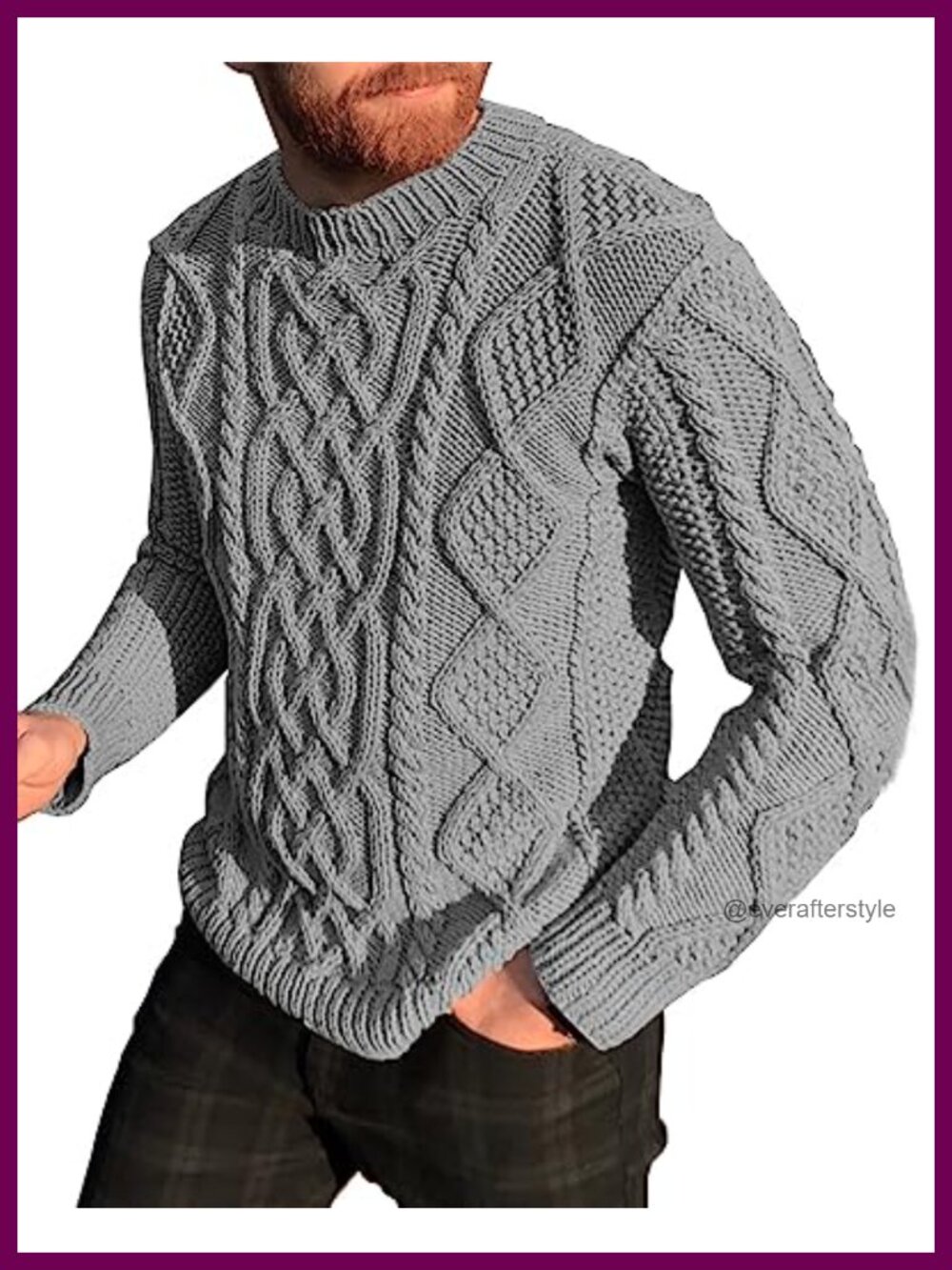 Men's Slim Fit Cable Knit Pullover Sweater Crew Neck Long Sleeve Winter